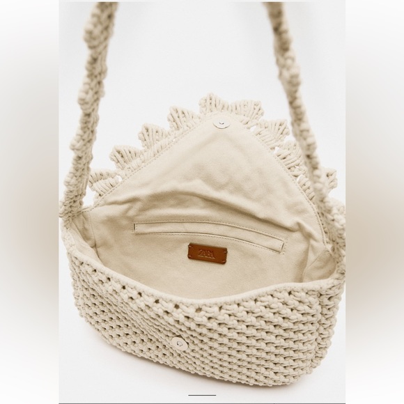 Last one🚨 Zara Macrame Knit Shell Cotton Shoulder Bag Handbag Purse Cream NWT - Picture 7 of 16